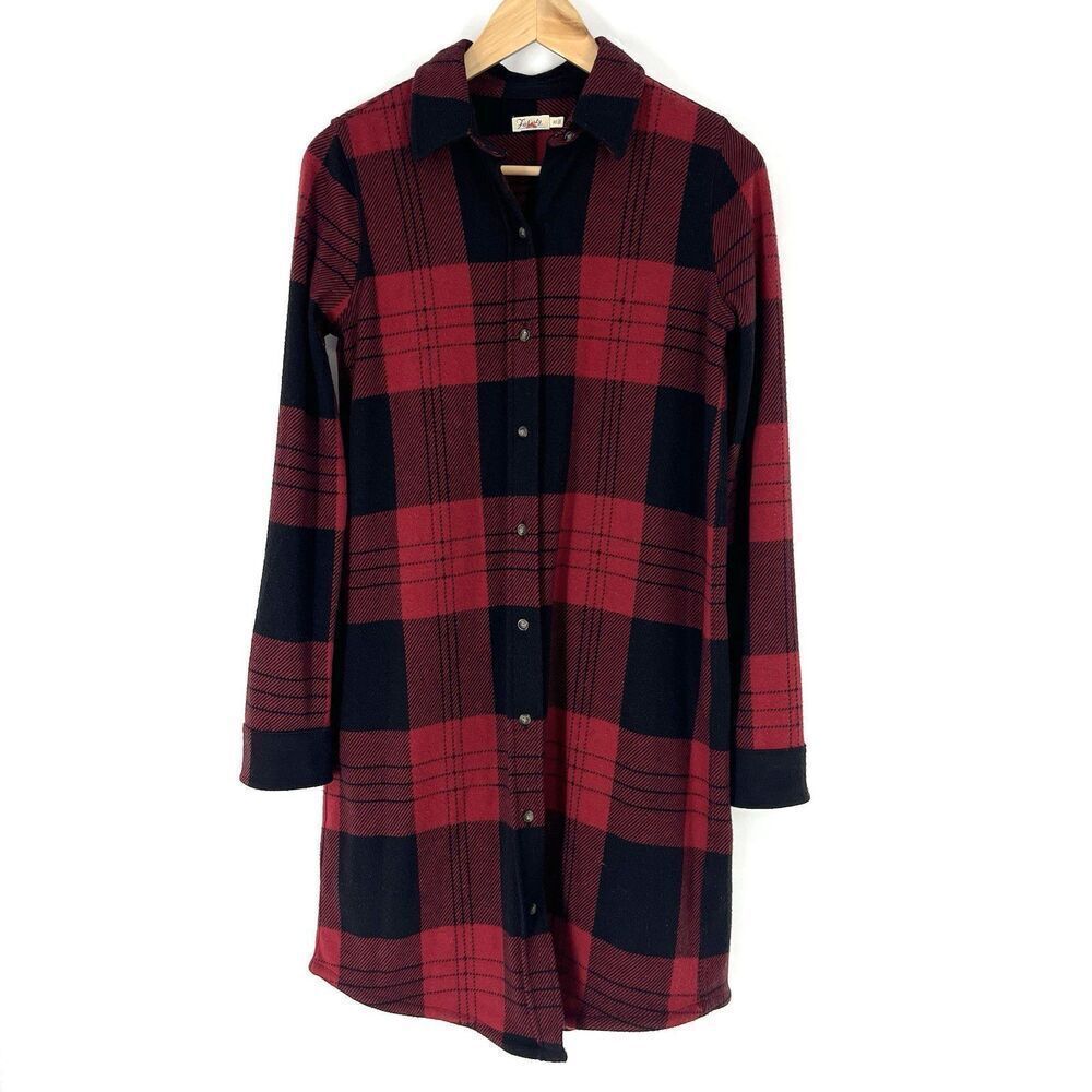 Faherty Legend Plaid Sweater Shirt Dress XS Womens Red Black Check Button Down